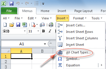 Figure 4: All Chart Types... in Excel 2010's Insert Menu