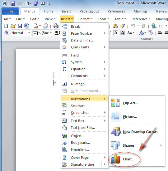 Figure 1: Chart feature in Word 2010's Insert MenuFigure 1: Chart feature in Word 2010's Insert Menu