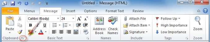 Figure 5: Get Office Clipboard from Outlook 2010's Ribbon