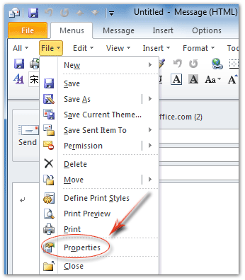 Figure 5: Properties in Outlook 2010's File Menu