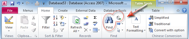 Figure 8: Find button and Replace button in Access 2010's Ribbon