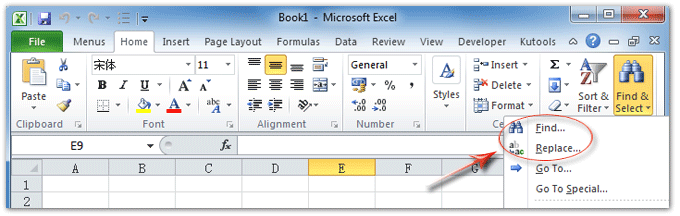 Figure 4: Find button and Replace button in Excel 2010's Ribbon