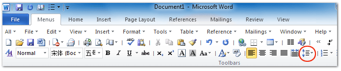 shot_Line spacing button in Word 2010's toolbar