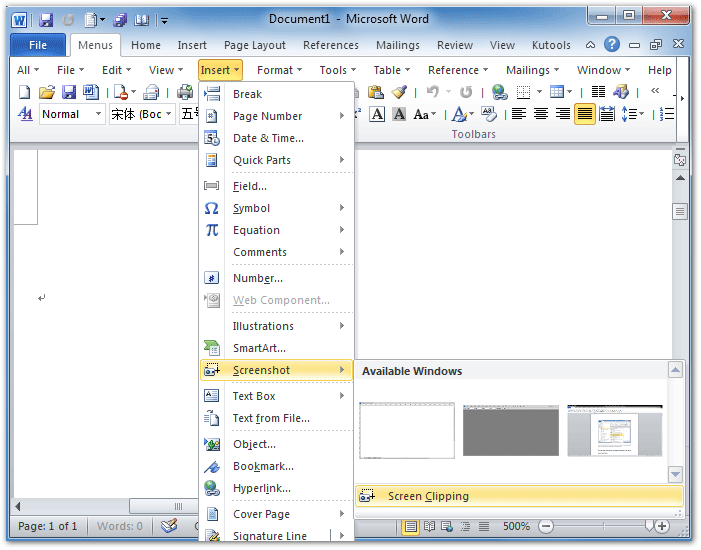 Figure 2: Microsoft Office 2010's Insert Menu