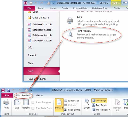 Figure 5: Page Setup in Access 2010's Ribbon
