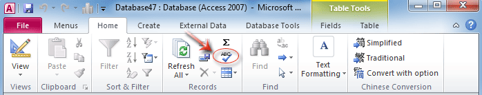 Figure 4: Spelling button in Access 2010's Ribbon