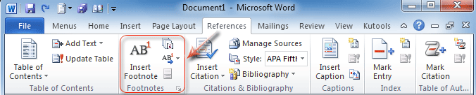 Footnote buttons in Word 2010's Ribbon
