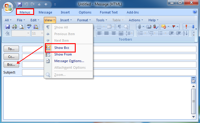 permanently show bcc in outlook 2003