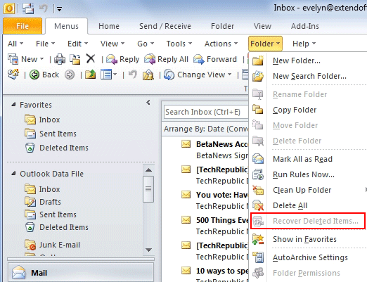 Where is Recover Deleted Items in Outlook 2013, 2016, 2019 and 365