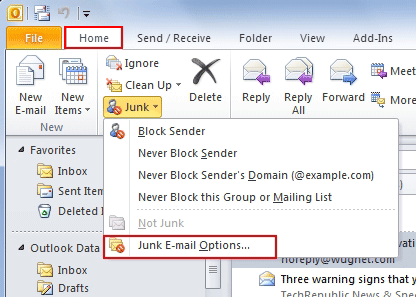 set up a spam folder in outlook 2016