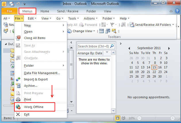 outlook 365 working offline stuck