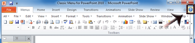 help button in the Ribbon of PowerPoint 2007 and 2010