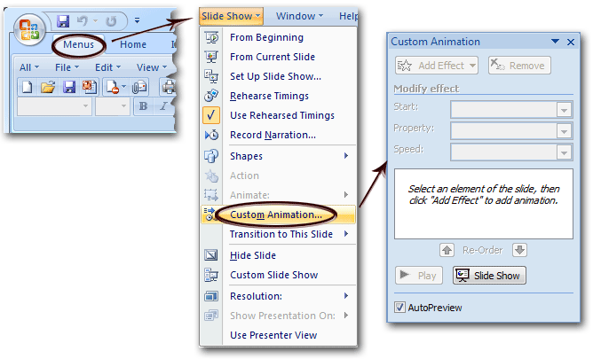 Where is Custom Animation in Microsoft PowerPoint 2007?