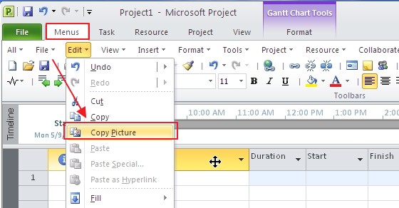 Where Is Copy Picture In Microsoft Project 10 13 16 19 And 365