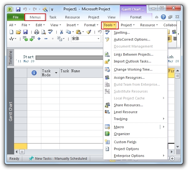 Where Is Tools Menu In Microsoft Project 10 13 16 19 And 365