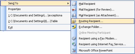 image about Send to of File menu in Word 2003