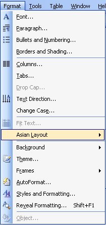 image of Format Menus in Word 2003