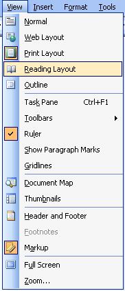 image of View Menu in Word 2010