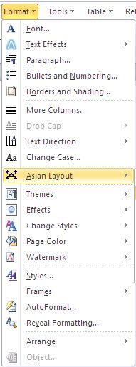 image of Format Menus in Word 2010