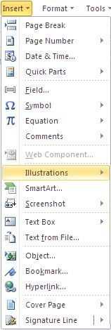 image of Insert Menu in Word 2010