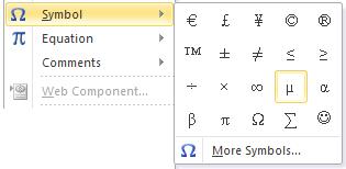 image about Symbol of Insert Menu in Word 2010