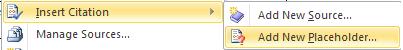 image of Insert Citation of Reference menu in Word 2010