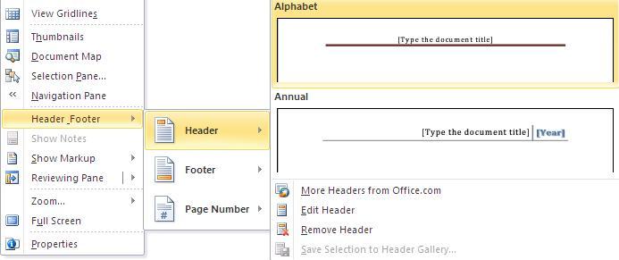image about Header and Footer of View Menu in Word 2010