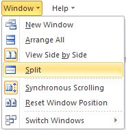 image of Windows Menu in Word 2010