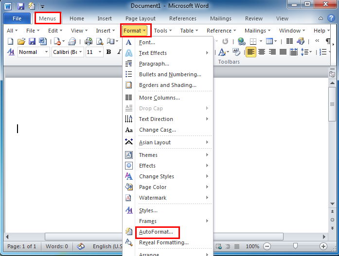 Where is the AutoFormat in Microsoft Word 2007 2019 2019 