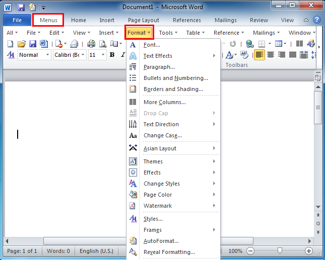 Where Is The Format Menu In Microsoft Word 2007 2010 2013 2016