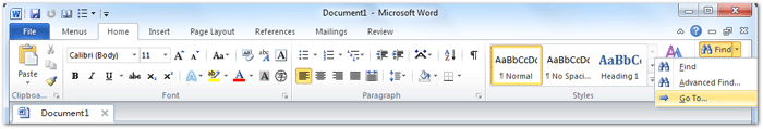 shot: Go To command in Word 2007/2010 Home Tab