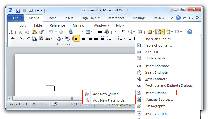 Where Is The Insert Citation Command In Word 07 10 13 16 19 And 365