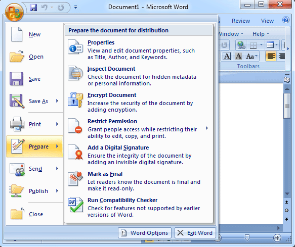 shot: Prepare commands in Word 2007 Ribbon