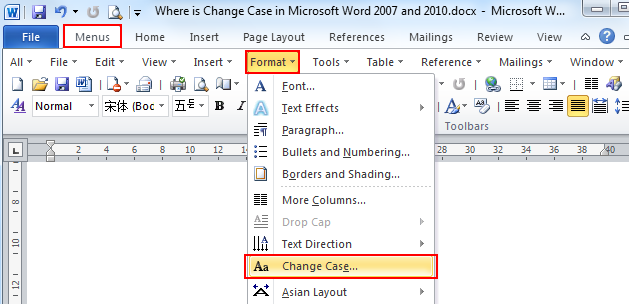 wheres the change case in word 2007