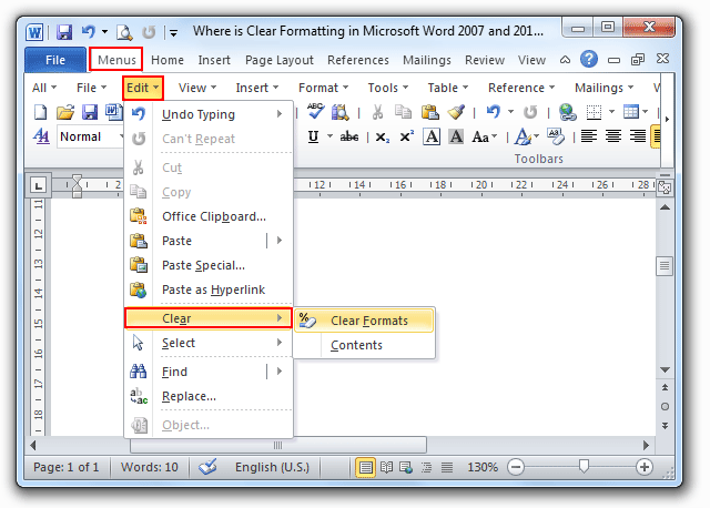 Where is the Clear Formatting in Microsoft Word 2007, 2010, 2013, 2016