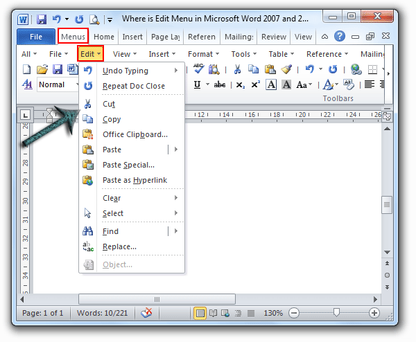 Where Is The Edit Menu In Microsoft Word 2007 2010 2013 2016 2019 And 365