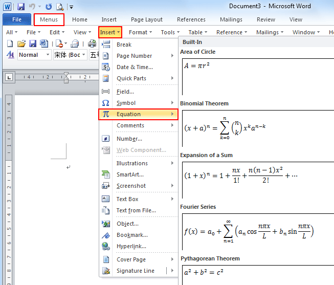 Where Is The Equation In Microsoft Word 2007 2010 2013 2016 2019 And 365