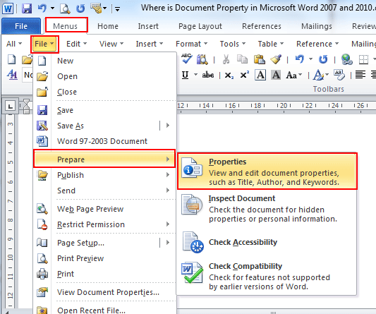 add document properties word