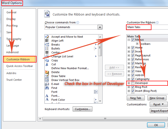 Where is the Enable Developer Tab in Word 2007, 2010, 2013, 2016, 2019 ...
