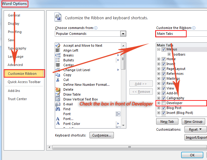 show developer tab excel 2010