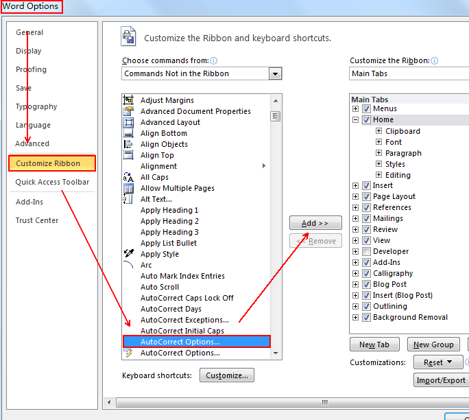 how to turn on autocorrect in word 2007