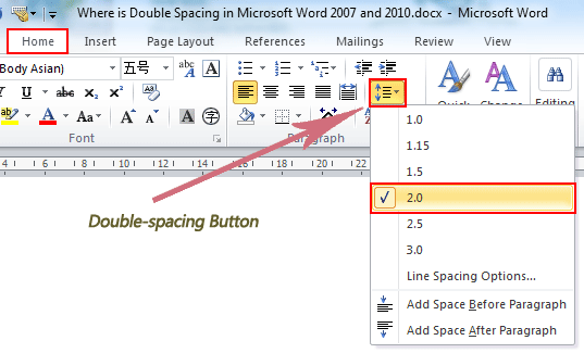 change spacing between lines in word 2010
