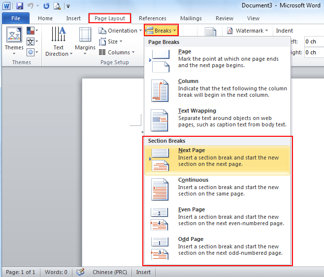 deleting section break in word does not work