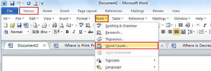 Word count in word