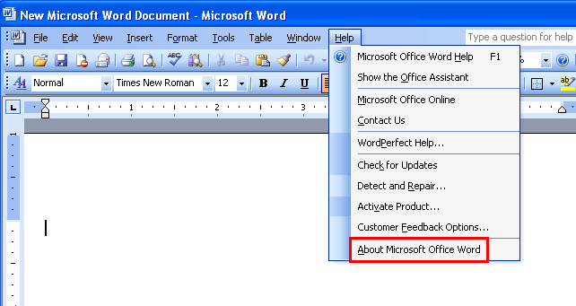 Where is the About in Word 2003, 2007, 2010, 2013, 2016, 2019 and 365