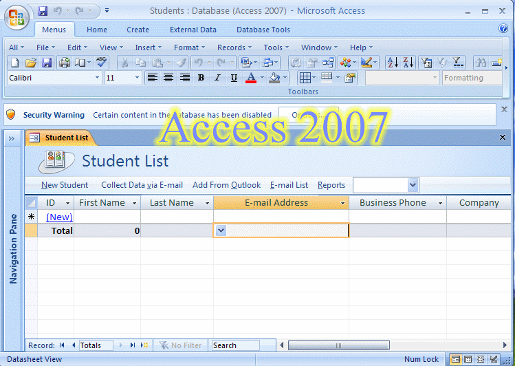 Demo of Classic Menu for Access 2007 menu