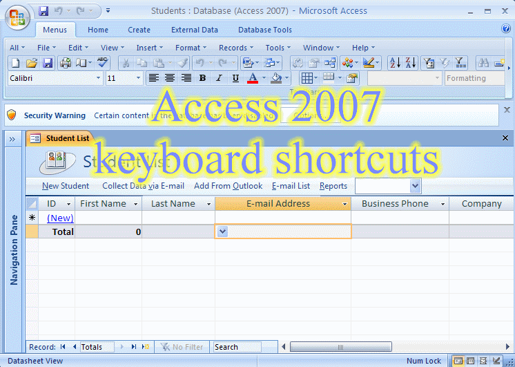 Demo of Classic Menu for Access 2007 shortcuts