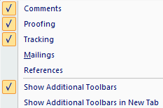 Screen Shot of Show/hide additional toolbars Show additional toolbars