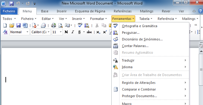 Abertura do Word com a opção  Todos os Programas  , do Menu