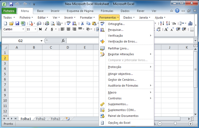 Onde está o menu Ferramentas no Microsoft Office 2007, 2010 e 2013